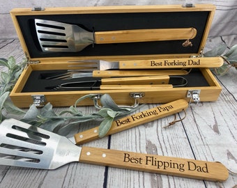 Father's Day Grill Set, Father's Day Gift, Custom Grill Set, Grilling Utensil Set, Engraved Grill Set, Gift for Dad, BBQ Set, Custom BBQ set