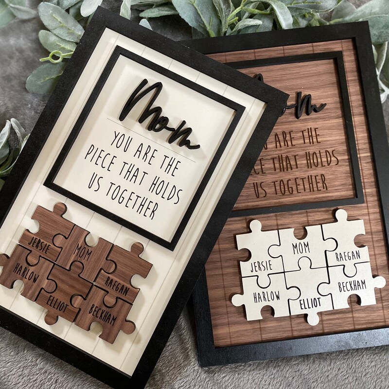 Gift for Mom, Mother&#39;s Day Custom Puzzle, Engraved Family Names, Unique Gift for Mom, Laser Cut Home Decor, Wooden Custom Sign For Grandma,