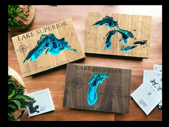 Handcrafted Wood Lake Depth Chart, Unique Christmas Gift, For Outdoor Enthusiasts, Lake House Decor