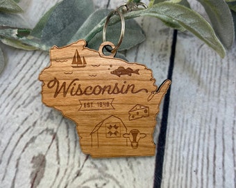 State of Wisconsin Keychain/Wisconsin Keychain/State Keychain/Keychain with state of WI/ keychain wisconsin/Wisconsin Keychain