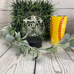 May include: A white silhouette of a baseball player holding a bat with the name "TROMBLEY" and the number "17" on the back of the jersey. The silhouette is on a clear acrylic base with a black base.