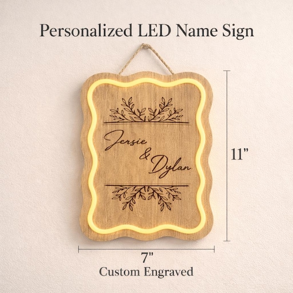 Personalized LED Wooden Name Sign | Custom Engraved Family, Nursery, Wedding Decor