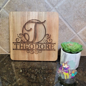 Handmade Bamboo Trivet Personalized Monogram Wedding & Anniversary Gift for Couples-Housewarming and Closing Present