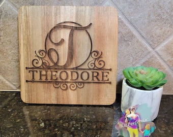 Handmade Bamboo Trivet Personalized Monogram Wedding & Anniversary Gift for Couples-Housewarming and Closing Present