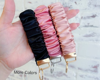 Satin Scrunchie Keychain | Scrunchie Keychains, Scrunchie Wristlet, Key Fob