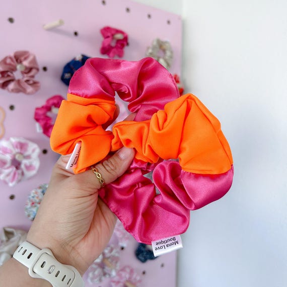 Orange and Hot Pink Scrunchie | Hair Scrunchies, Hair