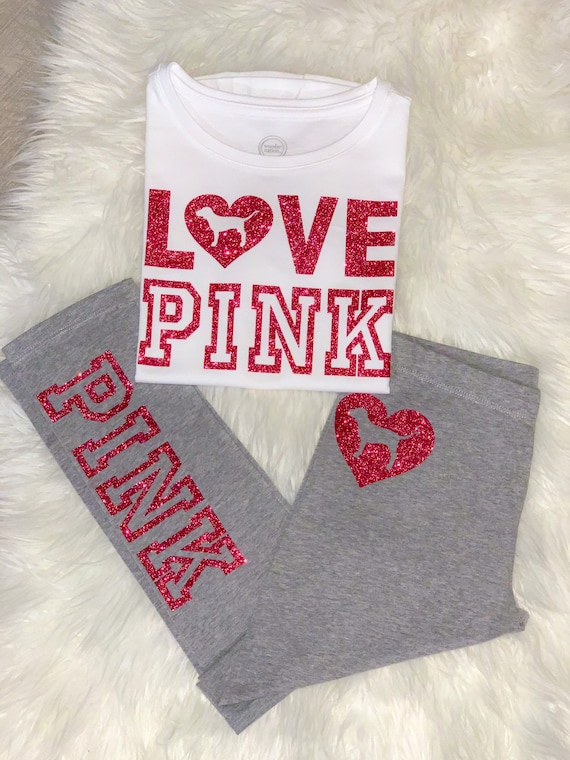 Love Pink Outfit Set//top and Pants//pink 