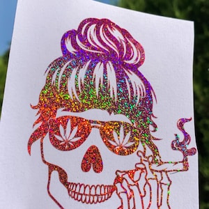 Stoner girl skull decal /Marijuana skull/sticker/holographic