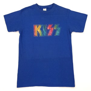 Vintage 70s KISS rainbow glitter logo 1970s promo t shirt - glitter rock - glam rock - KISS Army
