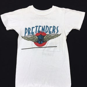 Vintage 80s THE PRETENDERS II 1982 usa and far east tour concert t shirt - no tour dates but tour flags u.s. new zealand australia japan