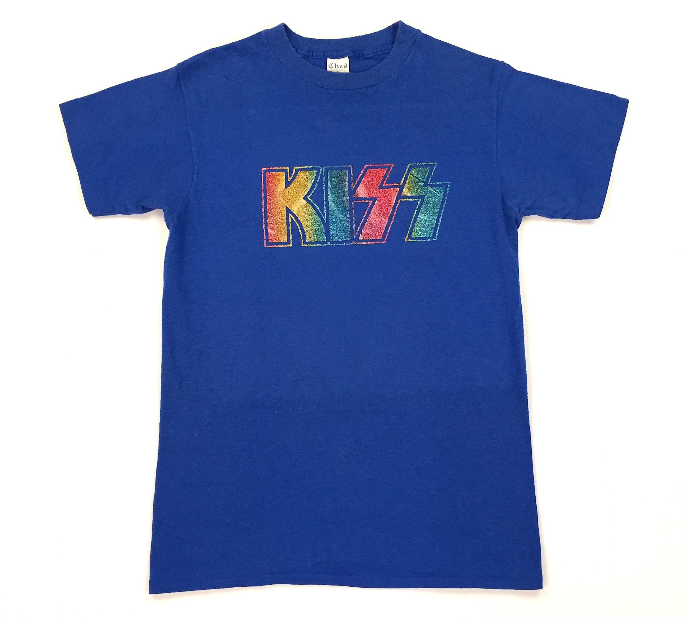 Vintage 70s KISS Rainbow Glitter Logo 1970s Promo T Shirt