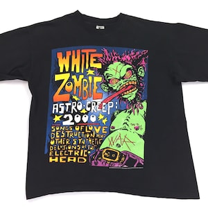 Vintage 90s WHITE ZOMBIE Astro Creep 1995 tour concert shirt - green creature version