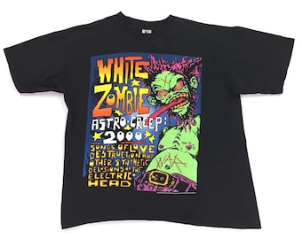 Vintage 90s WHITE ZOMBIE Astro Creep 1995 tour concert shirt - green creature version