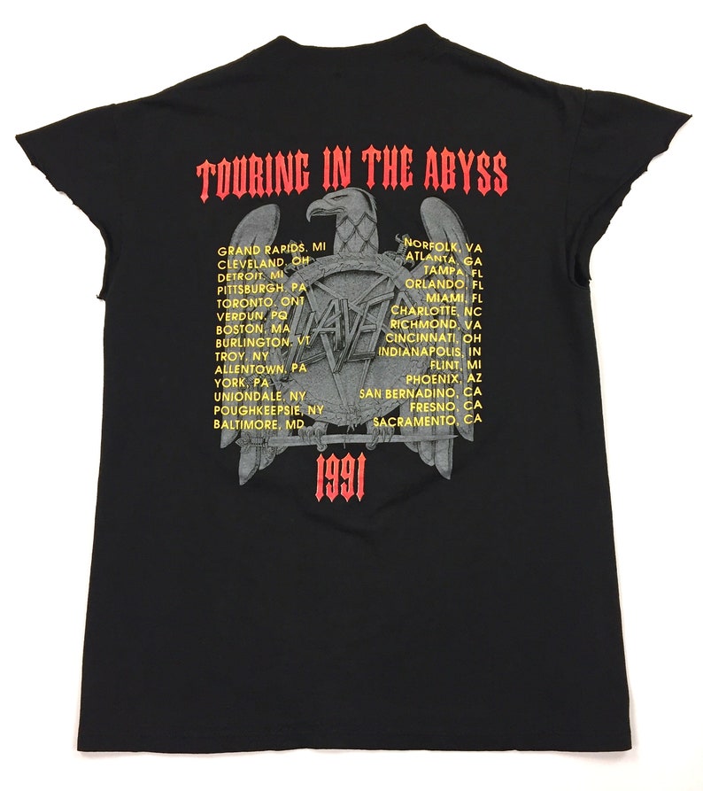 Vintage 90s SLAYER Seasons In The Abyss 1991 concert tour shirt w tour cities image 2