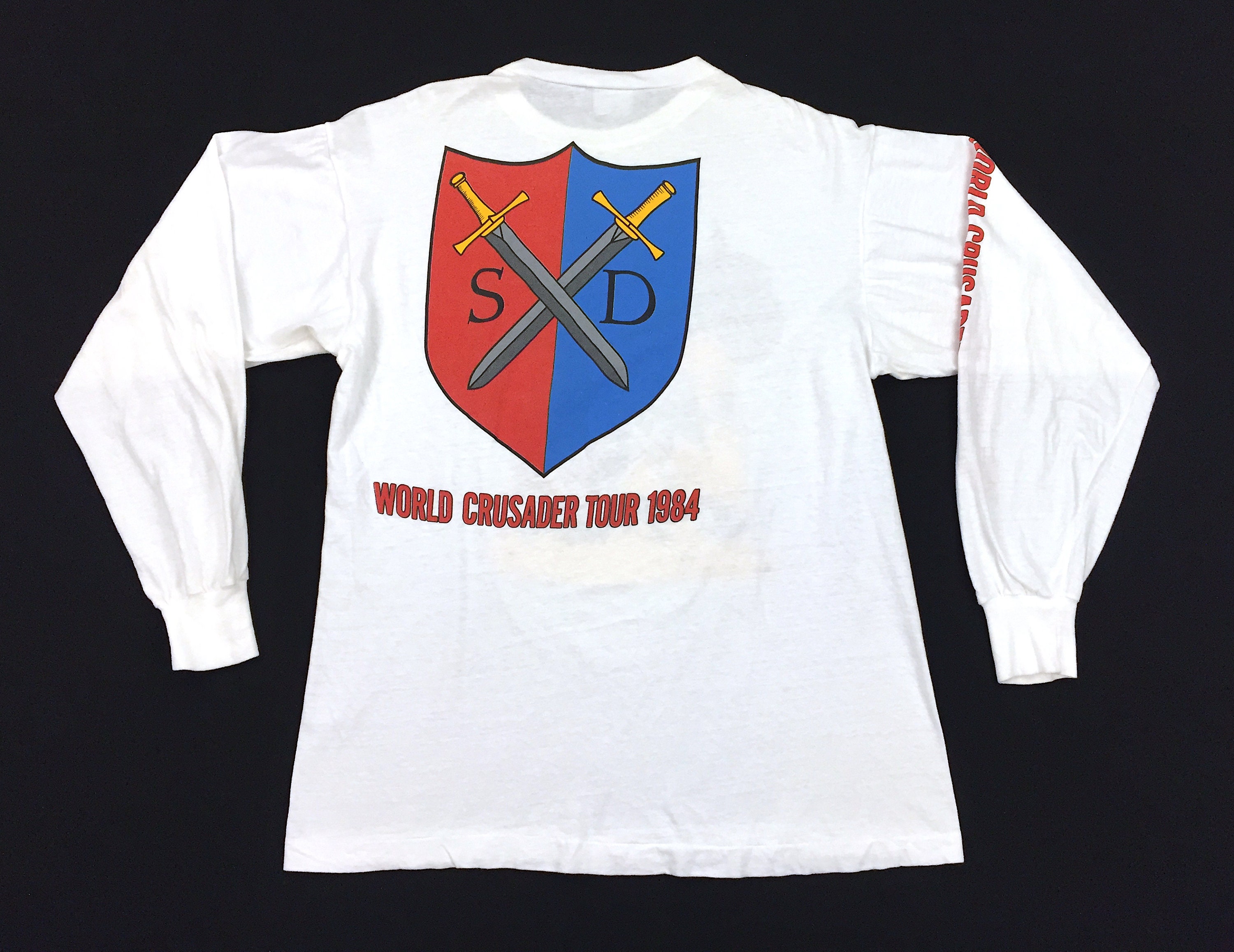 SAXON Isle of Man Live Tシャツ 1990 Vintage 80s SAXON Crusader 1984 Tour Concert Shirt - Long