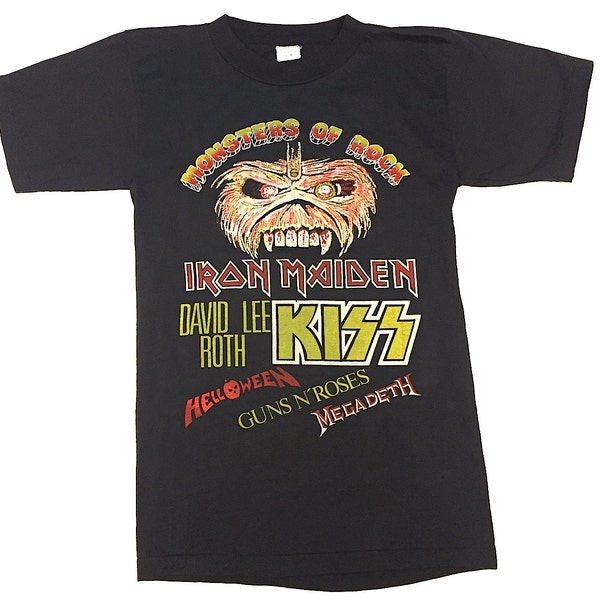 Vintage 80er Jahre IRON MAIDEN Kiss Guns N Roses Megadeth Monsters Of Rock Castle Donnington 1988 Seventh Son of a Seventh Son Tour Konzert Shirt