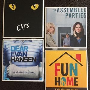 Playbill Coasters, Vintage movie cover coasters, Classic movies, Broadway Musical, Fun Home, Cats, Assembled Parties, Playbill Gifts