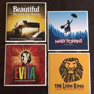 Playbill Coasters, Vintage musical cover coasters, Broadway, Beautiful, Evita, Mary Poppins, Lion King, Broadway Musical Gifts, Wedding Gift