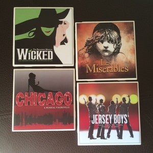 Playbill Coasters, Vintage movie cover coaster, Broadway, Wicked, Les Miserables, Chicago, Jersey Boys, Broadway Musical Gifts, Wedding Gift