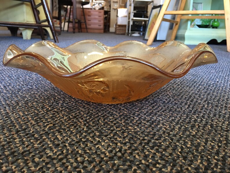 Carnival Glass Orange Iris Fluted Bowl Etsy