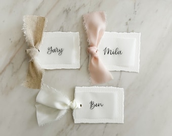 Handmade Vellum Paper Calligraphy Place Cards with Ribbon