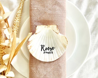 Personalized Seashell Place Cards | Scallop Wedding Place Cards | Shell Table Name Plates | Hand Written Place Cards for Wedding or Party