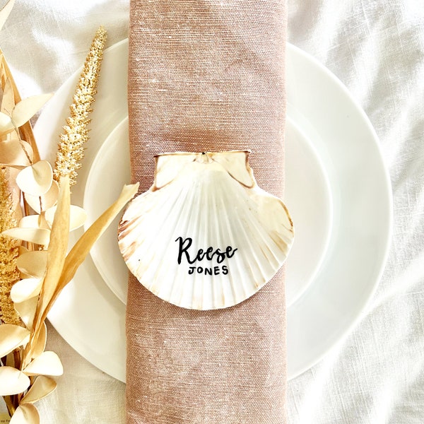 Personalized Seashell Place Cards | Scallop Wedding Place Cards | Shell Table Name Plates | Hand Written Place Cards for Wedding or Party
