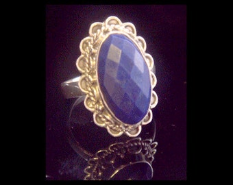 Sterling Silver Ring with Lapis Lazuli Gemstone. Bali Jewelry, Stunning Blue Color in this Ornately Patterned Bali Ring 130 | Size 7 1/2 US