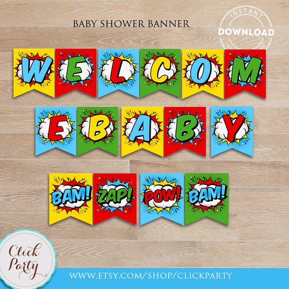 Superhero Baby Shower Banner Superheroes Super Hero Baby Etsy