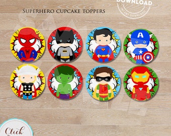 Superhero Cupcake toppers, Super hero, Superheroes, cake toppers, Birthday party decorations, Party supplies, INSTANT DOWNLOAD