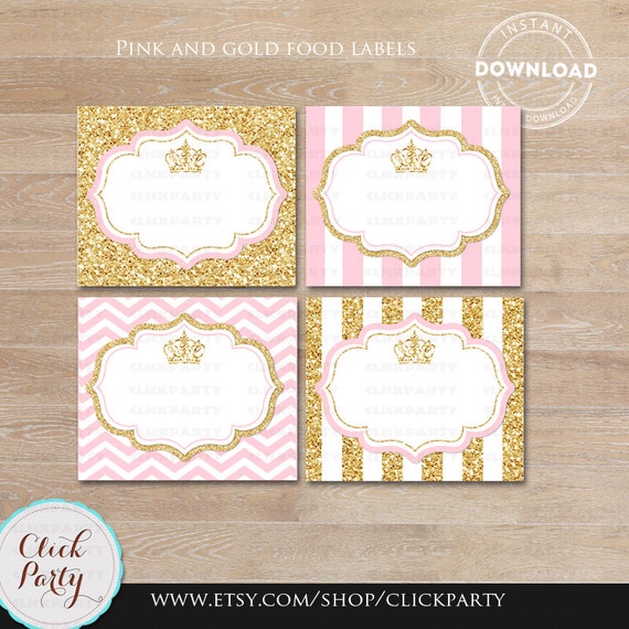 princess pink and gold food tent labels gold glitter buffet etsy