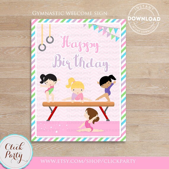 Gymnastic Happy Birthday Sign Gymnastic Party Printable Sign
