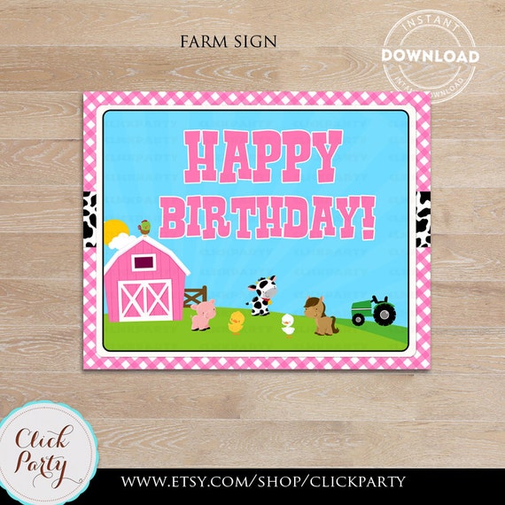 Pink Farm Happy Birthday Sign Girl Barn Party Sign Door Etsy