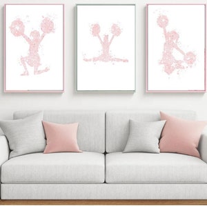 Cheerleader Print, jasnoróżowy Cheerleader Printable Set of 3 Cheerleader Art, Cheerleader Watercolor, prezent Cheerleader, różowy pokój dla dziewcząt
