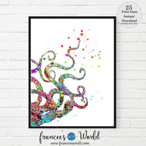 Octopus Tentacle Print Octopus Printable Sea Life Watercolor Ocean Art Print Coastal Art Dorm Poster Dorm Decor Art Home Decor Dorm Hanging