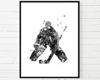 Ice Hockey Goalie Black and White Art Print (Digital Download)