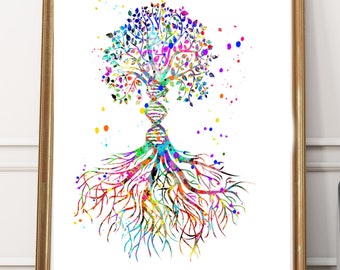 DNA Baum Aquarell Kunst Druckbare Medizinische Wissenschaft Kunst Geschenk Arzt Wohnkultur Biologie Büro DNA Doppelhelix DNA Stamm PosterWohnheim Kunst