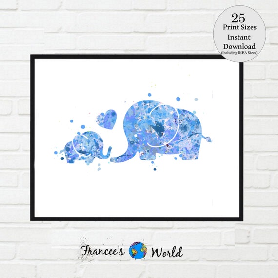 Elephant Printable, Blue elephant, Boy's nursery art, Kids room art