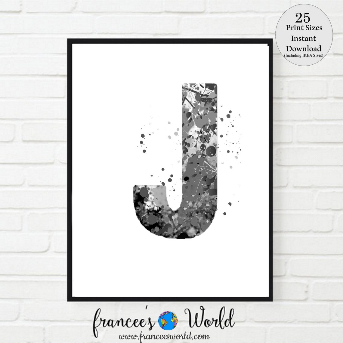 Letter J Wall Decor Letter J Print Black and White Etsy