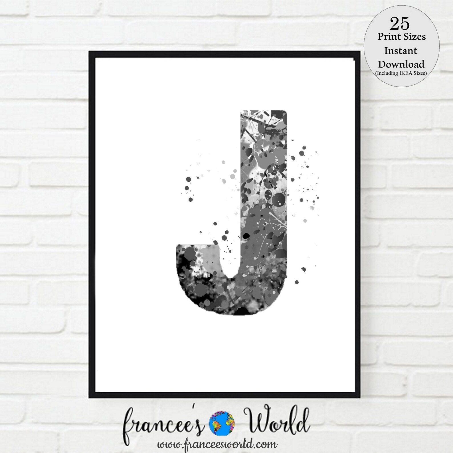 Letter J Wall Decor Letter J Print Black and White Etsy