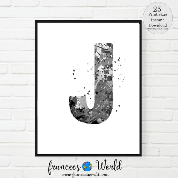 Letter J Wall Decor Letter J Print Black and White Etsy