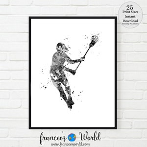 Girl Lacrosse Print Black and White Girl Lacrosse Print, Lacrosse Gift,Printable Lacrosse Dorm Art,Girl Lacrosse Art,Lacrosse Poster, sport