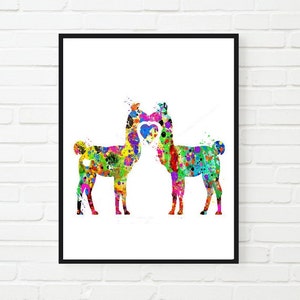 llama PRINTABLE Watercolor Art Home Decor Dorm Decor INSTANT  DOWNLOAD llama kiss Printable Digital Animal Art  Dog Art ,digital print