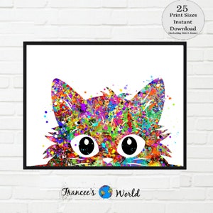 Peekaboo Cat Print, Watercolor Art Print, Cat Dorm Decor, Kitten print, Instant Download, Printable Digital art, Cat lover gift, animal art