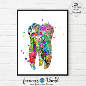 Human Tooth PRINT Human PRINTABLE Watercolor Tooth Medical Art Dental Clinic Decor Dentist Gift Dentistry Office Science Art Dentist Art