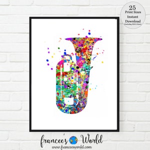 Tuba print, musical instrument, tuba poster, music Dorm decor, music room decor, tuba PRINTABLE, Dorm art, music decor, Instant Download