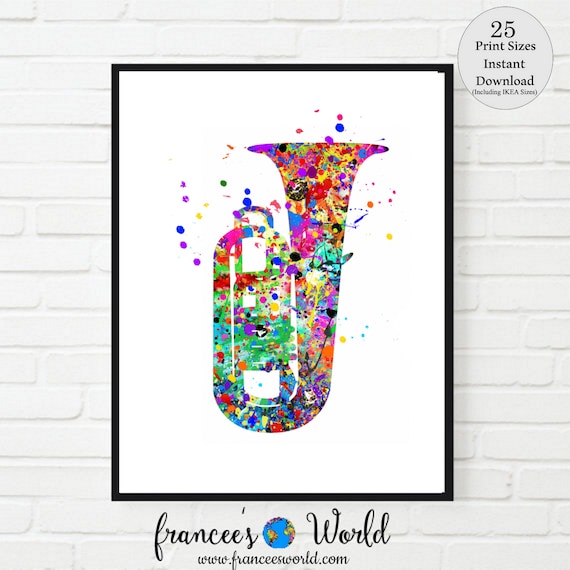 Tuba print, musical instrument, tuba poster, music wall decor, music room decor, tuba PRINTABLE, wall art, music decor, Instant Download Il_570xn