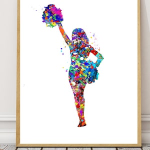 Plakat Cheerleaderki, Wydruk Cheerleaderki, Akwarela Cheerleaderki, Pompon, Sztuka Cheerleaderki w akademiku, Impreza Cheerleaderki, Cheer, Dekoracja Cheerleaderki