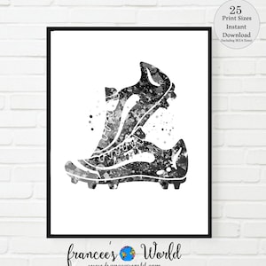 Fußball, schwarz weiß Fußball Kunst, Fußball Poster, Sport Kunst, Fußball Poster, Teenager Mädchen Zimmer, Geschenk für Fußballspieler, Jungenzimmer, Fußballschuhe