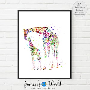 Giraffe print, giraffe PRINTABLE, giraffe nursery art, giraffe watercolor,baby gift, giraffe nursery decor,baby room, baby girl, baby boy image 1